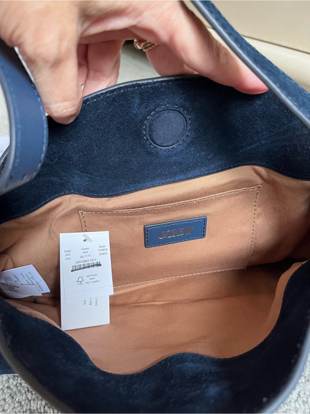 NWT J Crew Berkeley Small Shoulder Bag in Genuine Suede- Dark Indigo - Picture 4 of 5